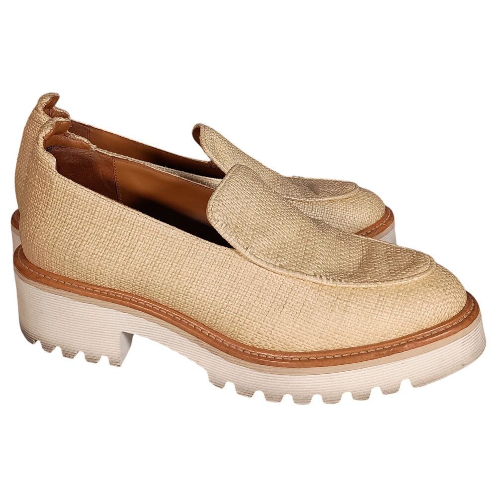 M. Gemi Womens 38/8 The Eva Woven Raffia Platform Loafers Beige Tan Lug Sole - Picture 3 of 15